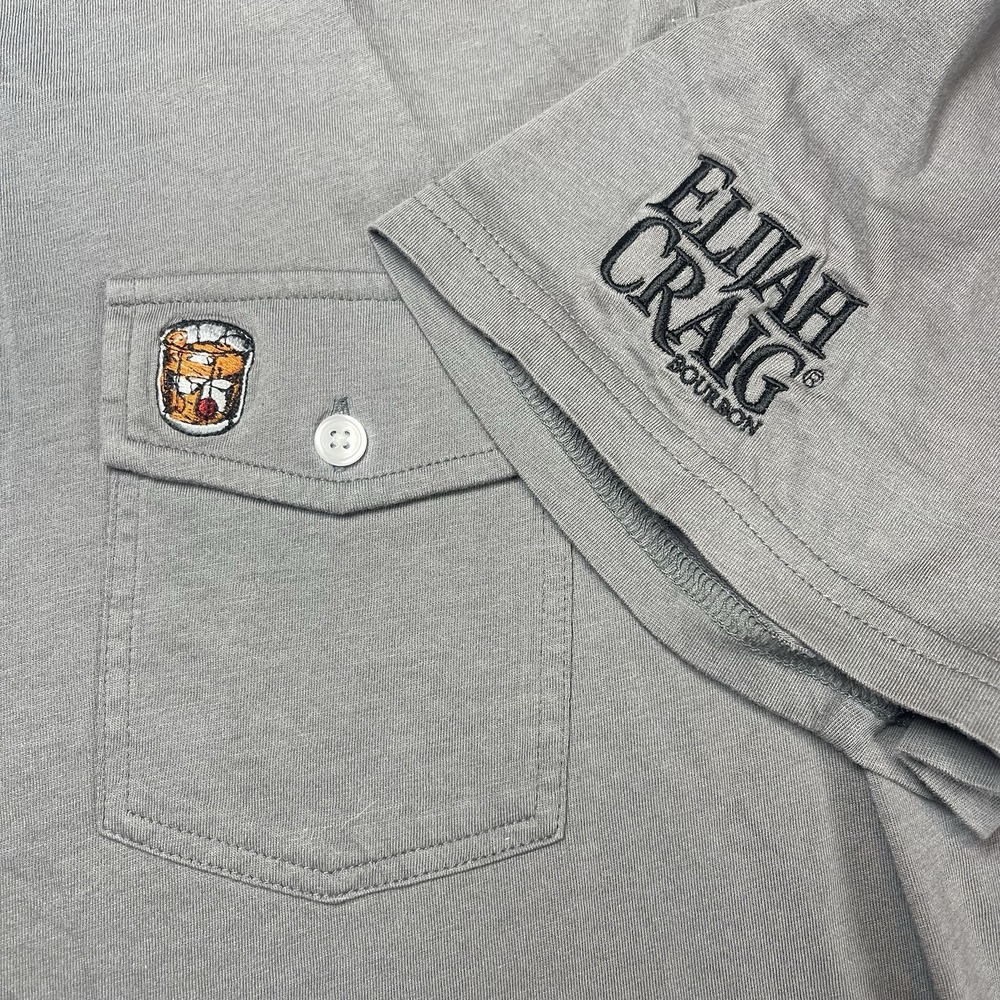 Criquet Polo Shirt Mens 2XL Gray 4 Button Up Elijah Craig Bourbon Logo Pocket - Picture 2 of 8